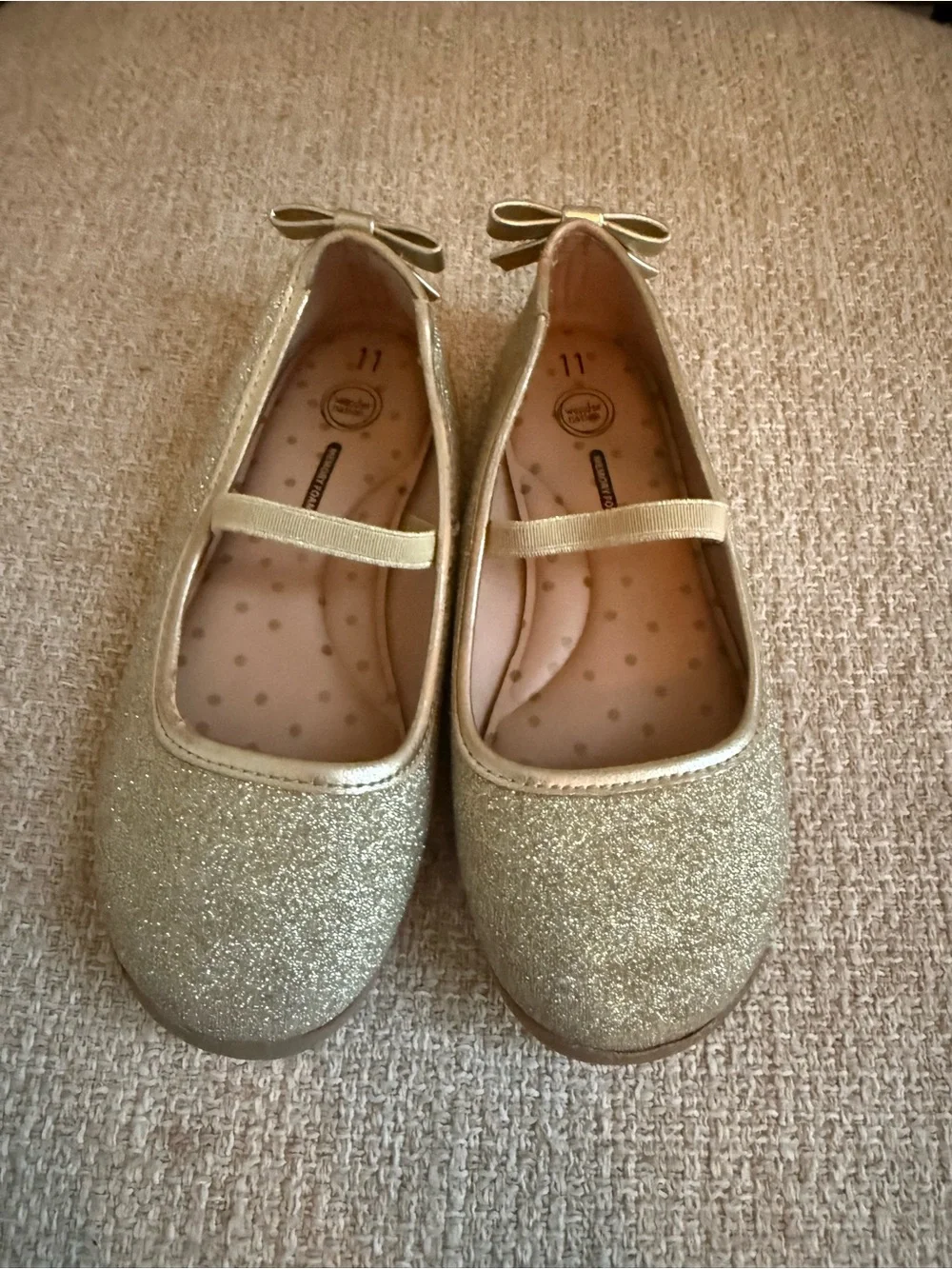 Girls' gold Glitter Mary Jane Ballet Flats with bows toddler size 11